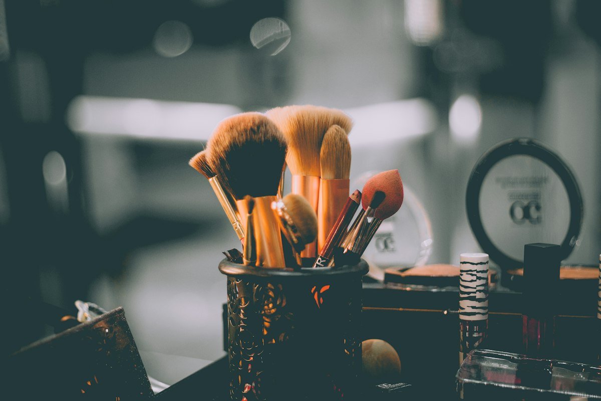 Collection of professional makeup brushes